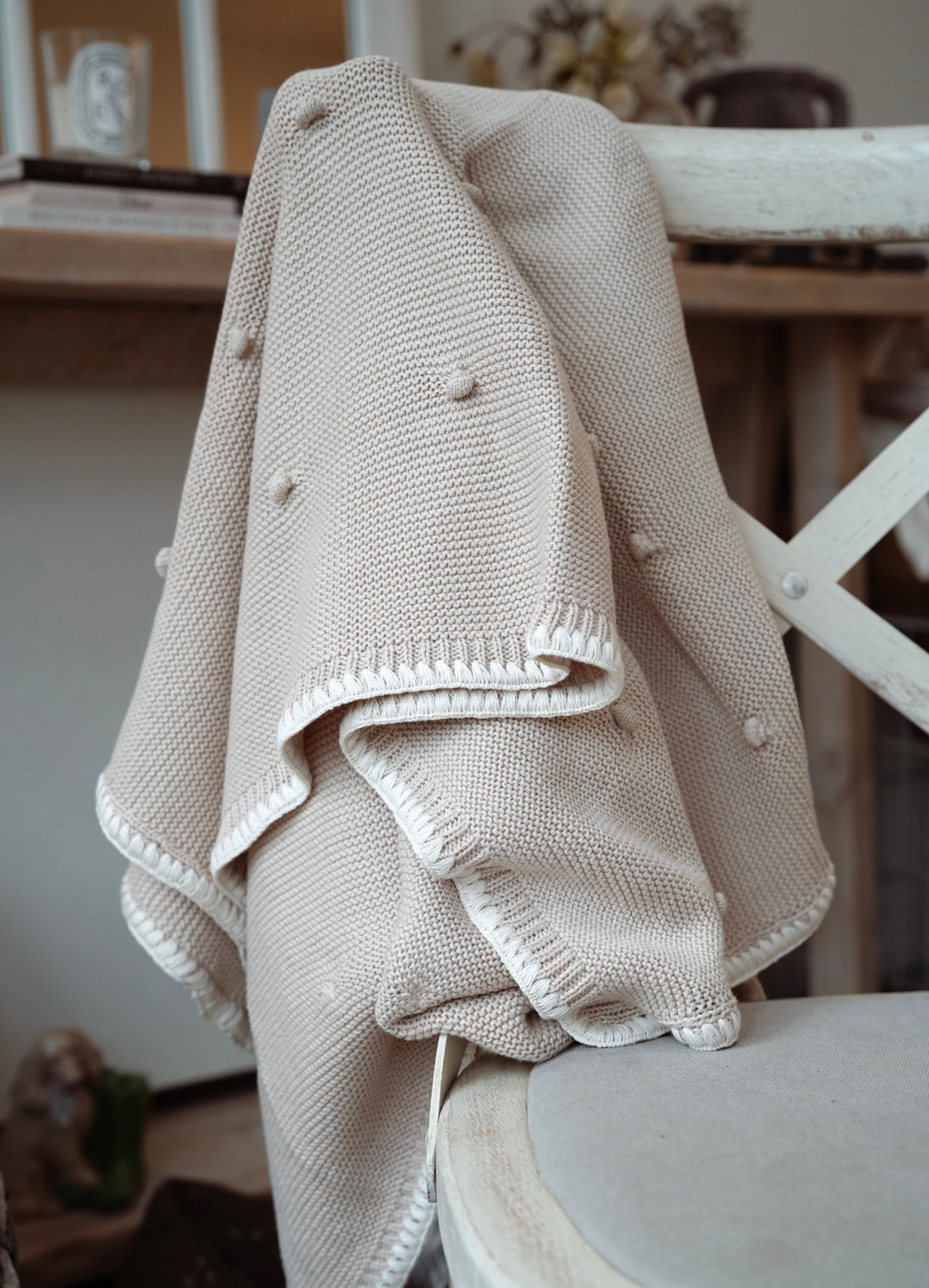 Taupe Textured Knit Baby Blanket