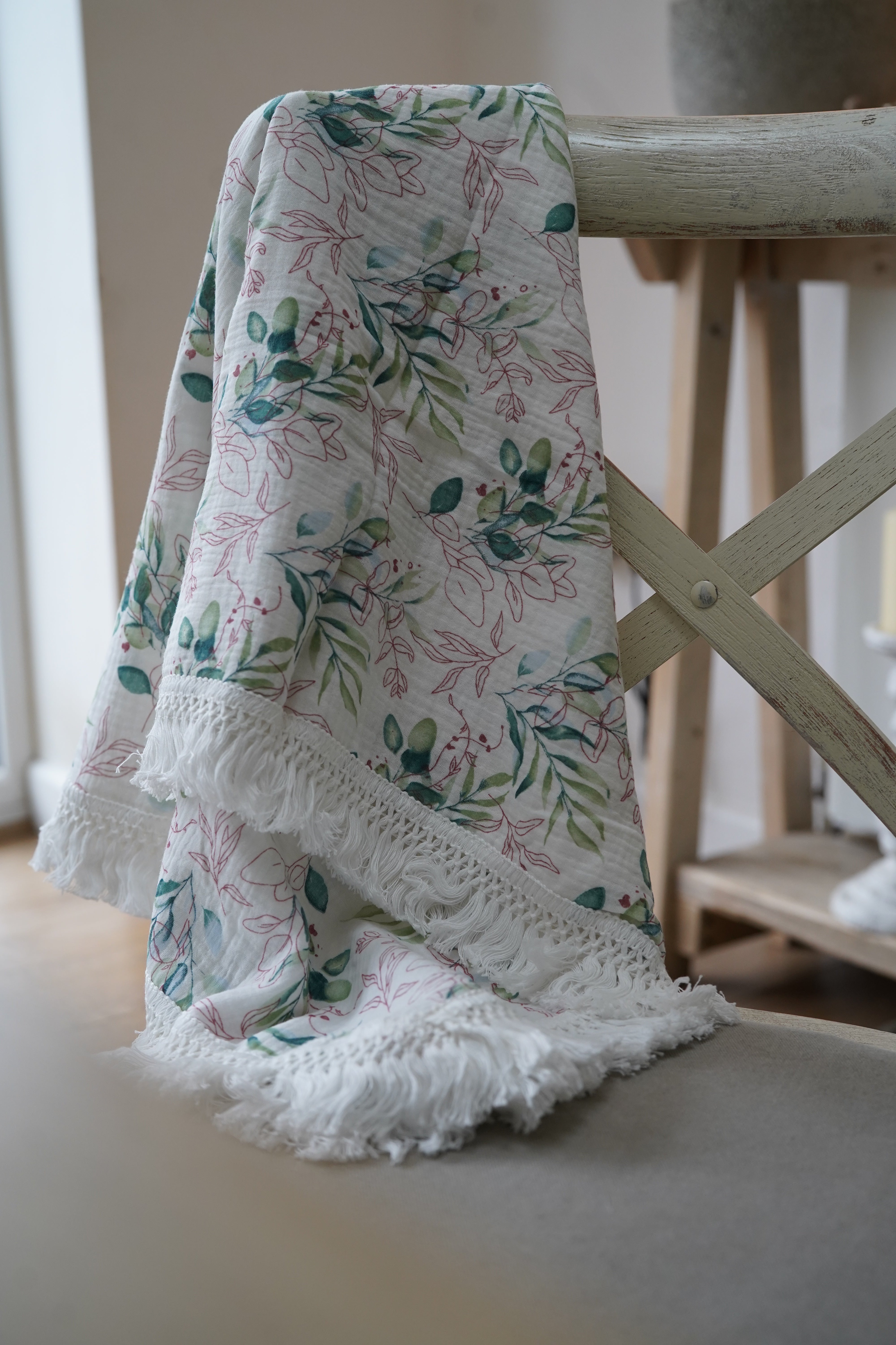 Botanical Breeze Fringe Cotton Muslin Swaddle