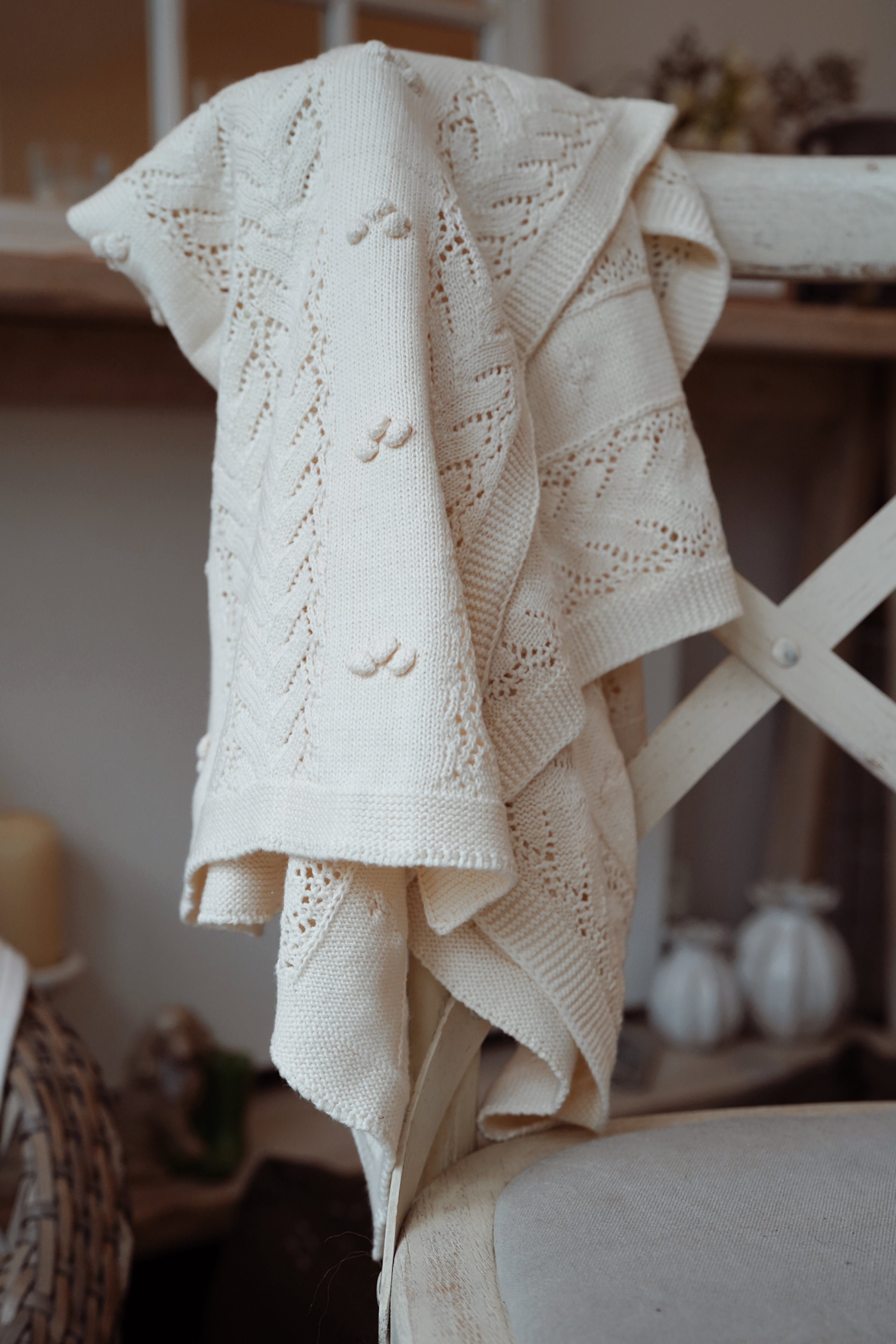 Knitted Pom-Pom Baby Blanket